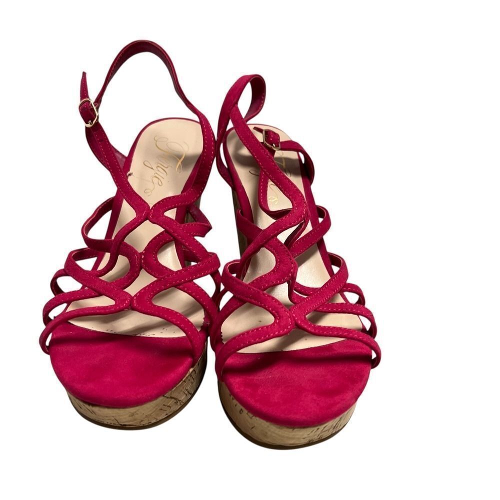 FERGIE Women's Villa 4 Inch Wedge Pink Heels US Size 8‎ Eur 38 Strappy Buckle